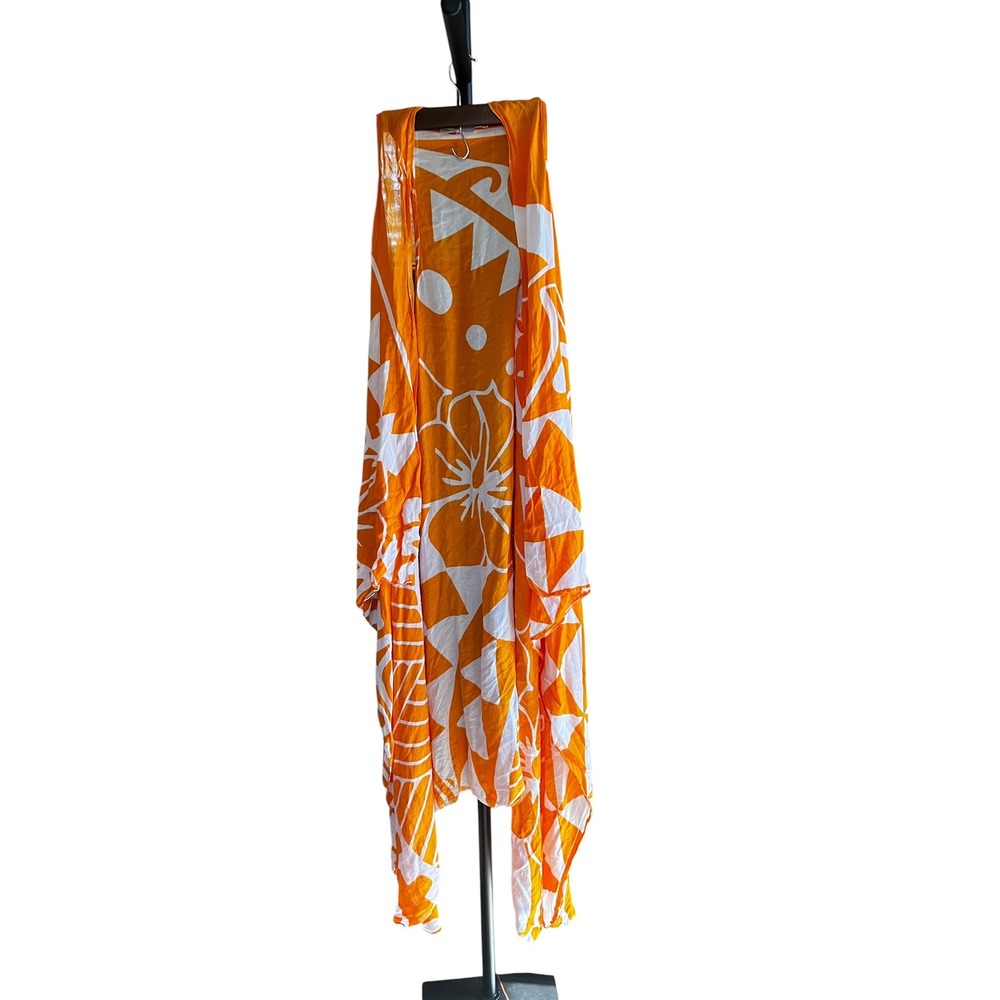Aloha Royale Orange Tropical Floral Print Maxi Kimono Cover Up  Beach Duster - Picture 2 of 3